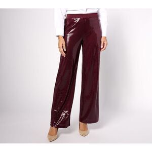 Dennis Basso Women's Petite Pants PS Sequin Knit Wide Leg Pull-On Red A626282